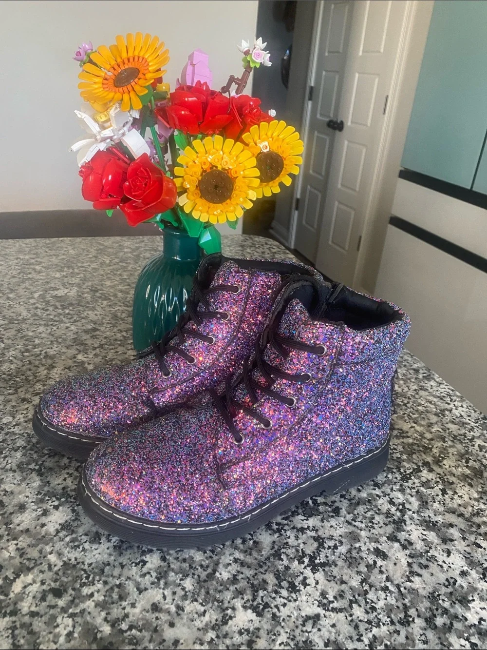 Fabkids iridescent Glitter Lace-Up side zipper Boots